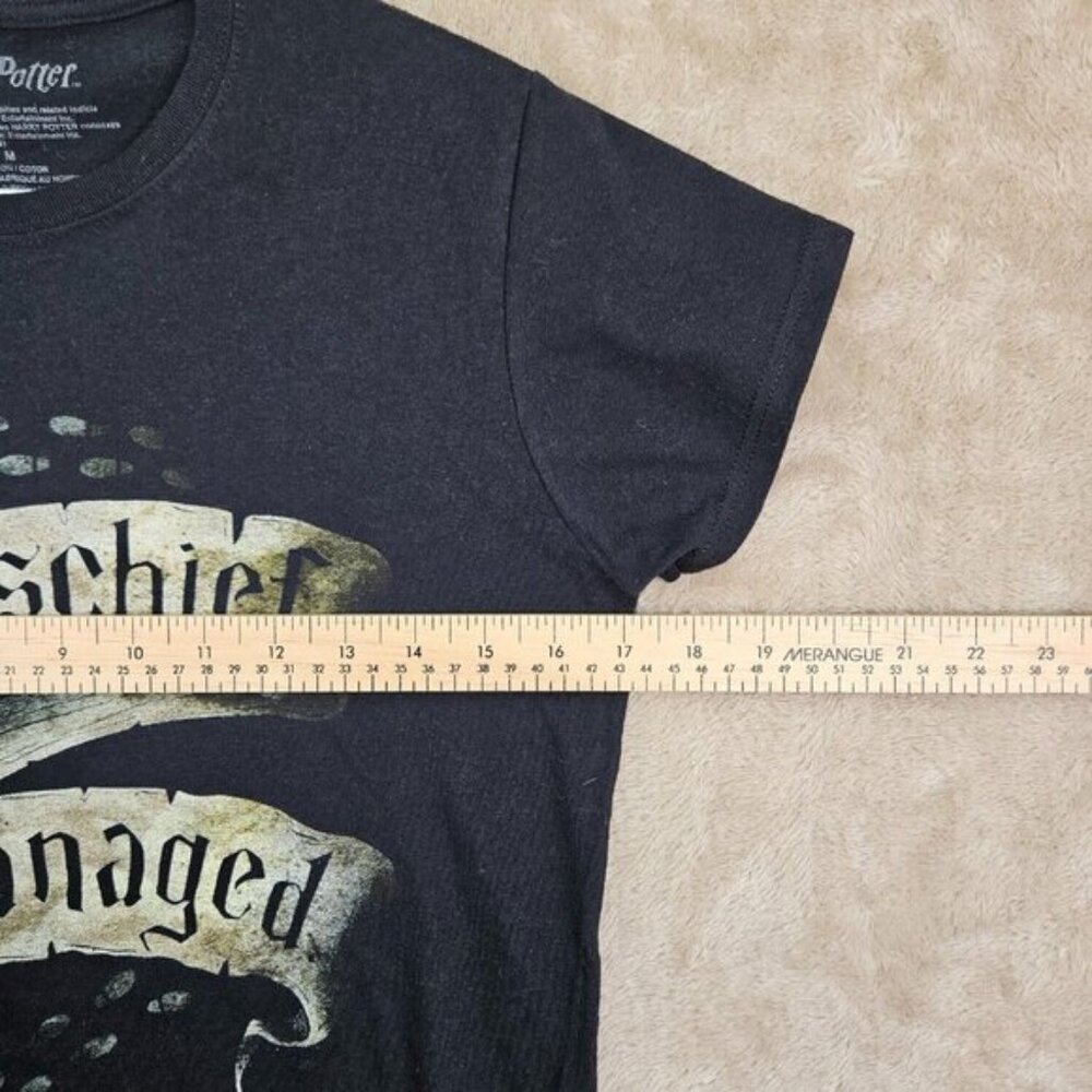 Harry Potter T-Shirt Mischief Managed Spell Out Logo Black Tee Short Sleeve - Picture 4 of 7